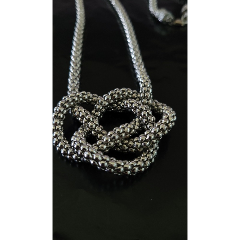 Silver Tone Popcorn Chain Knot Pendant Necklace 28" Textured Statement 36g